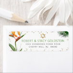 Etiqueta Bat Mitzvah Tropical Dourada Palm Watercolor Ender<br><div class="desc">Tenha orgulho, alegria e comemore este marco do seu Bat Mitzvah favorito com esta sofisticada e personalizada etiqueta de endereço de retorno! Na moda, atordoante, colorida, aves aquáticas tropicais de flores do paraíso, azul-estrela de David e pontos brilhantes e serifa verde e cinza moderna sobrepõem-se a um fundo branco. Personalize...</div>