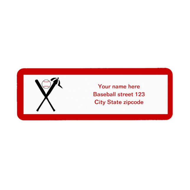 Etiqueta Baterias cruzadas de baseball e boné preto, vermel (Frente)