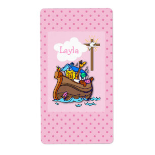 Etiqueta Batismo de Bebê de Arca Personalizável de Noah, Ro