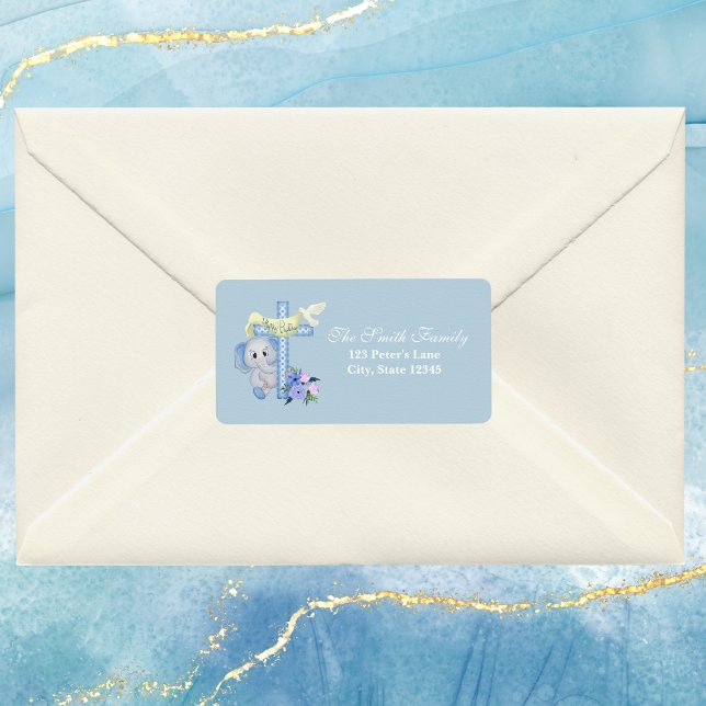 Etiqueta Batismo do Elefante Bebê Cruz e Pombo  (Criador carregado)