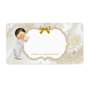 Etiqueta Batismo do Menino Cristo Comunhão Dourado Branco