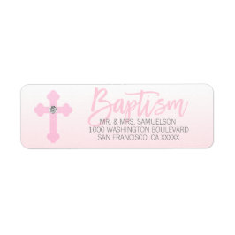 Etiqueta Batismo White Pink Cross Girl Endereço de Regresso