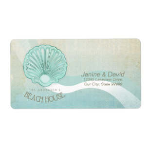 Etiqueta Beach House Clam Shell Aqua Blue ID623