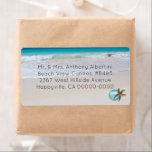 Etiqueta Beachside Living Medium Size Christmas Optional<br><div class="desc">Beach living, tropical ocean and sand address labels. Customize this medium label with return address, or remove it and print your own mailing labels. A starfish and blue Christmas ornament decorate the corner, and can be removed. Add 4-5 lines of text in thin printed font style.</div>