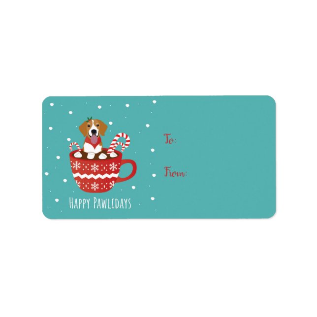 Etiqueta Beagle Dog Feliz Pawlidays (Frente)