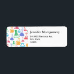 Etiqueta Beakers and Flask Fun Science Pattere<br><div class="desc">Etiquetas de endereço com um padrão divertido e colorido. Cientista pesquisador vibe com bicos e frascos de diferentes formas e tamanhos em cores brilhantes e felizes.</div>