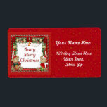 Etiqueta Beary Felry Christmas<br><div class="desc">Berry Feliz Natal Ursos de Teddy. Ursos-miúdos vestidos de férias. O menino está vestindo um chapéu de Papai Noel. A ursinho tem um biscoito de pão de gengibre. Design sazonal bonito. Personalizar áreas de texto.</div>
