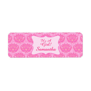 Etiqueta Bebê, Damask Rosa, Nome Particularmente Nascido