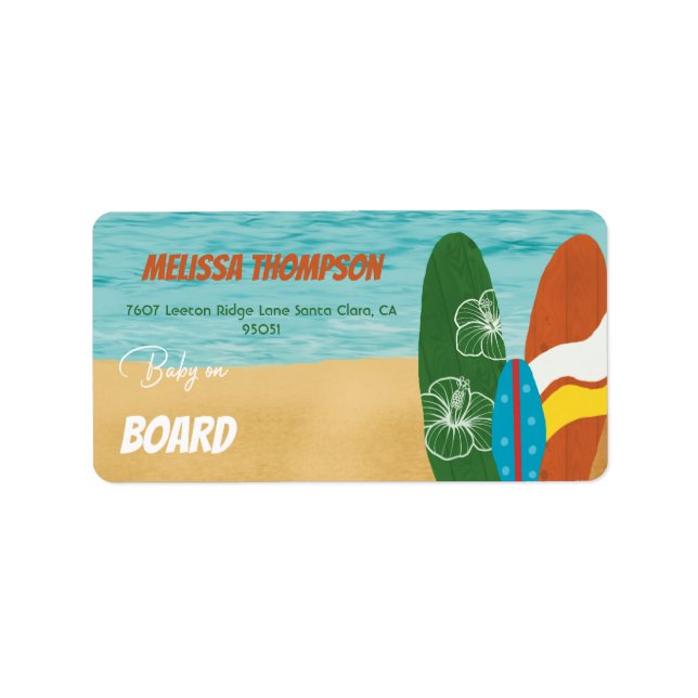 Etiqueta Bebê no Conselho Surfing Tropical Beach Chá de fra (Frente)
