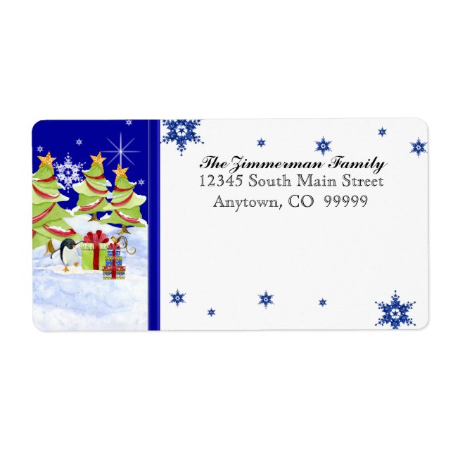 Etiqueta Bebês de Pinguim Cugado Inverno em Estrela de Neve (Frente)