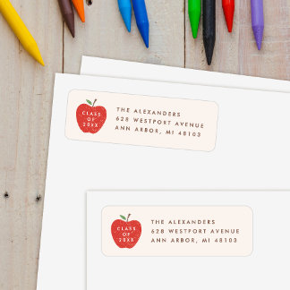 Etiqueta Beige Red Apple Preschool Graduation Address Label