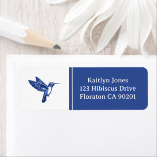 Etiqueta Beija-flor Azul e Ave com Endereço Personalizado