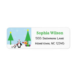 Etiqueta Bela Cartoon Penguin Reindeer de inverno