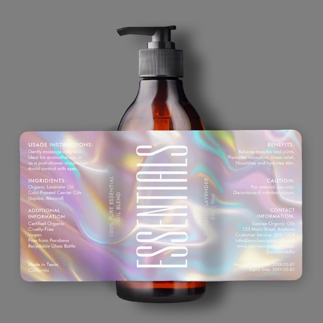 Etiqueta Beleza dos Ingredientes Holográficos do Corpo Mode (Modern Bath Body Beauty Holographic Ingredients Label
)