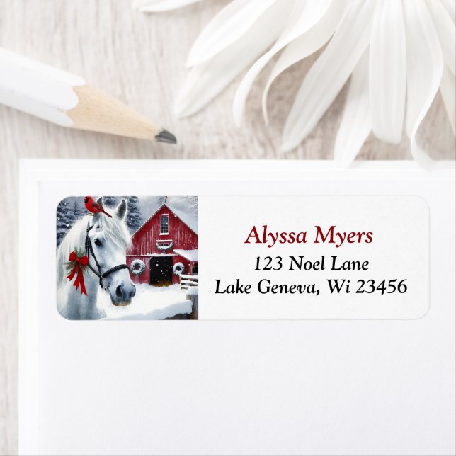 Etiqueta Belo Cavalo de Férias com Natal Cardeal (Insitu)