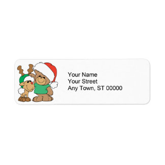 Etiqueta Belo Urso de Natal e Reindeer