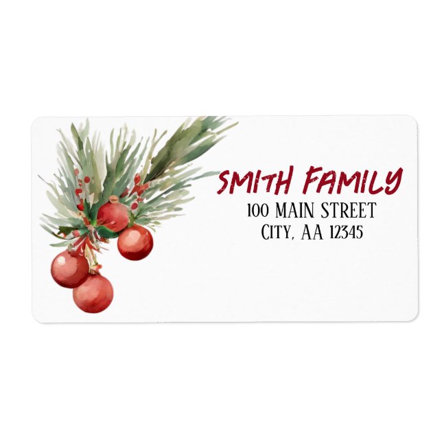 Etiqueta Berries de Natal com Aquarela (Frente)