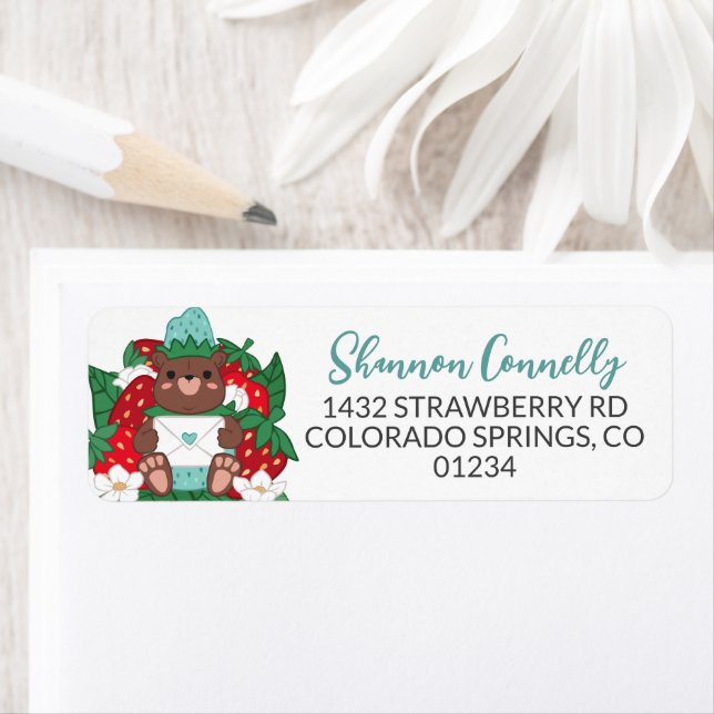 Etiqueta Berry Sweet Baby Blue Strawberry Bear Cub Endereço (Insitu)