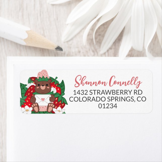 Etiqueta Berry Sweet Baby Pink Strawberry Bear Cub (Insitu)