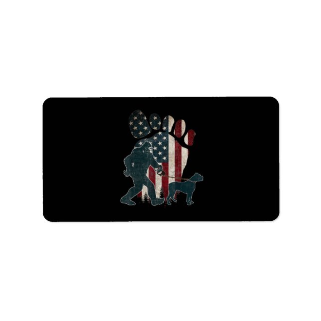 Etiqueta Bigfoot Walking Boxer Silhouette American Flag (Frente)