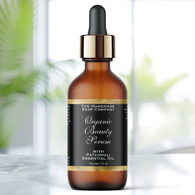 Etiqueta Black and Gold Cosmetics Dropper Bottle Label (Criador carregado)