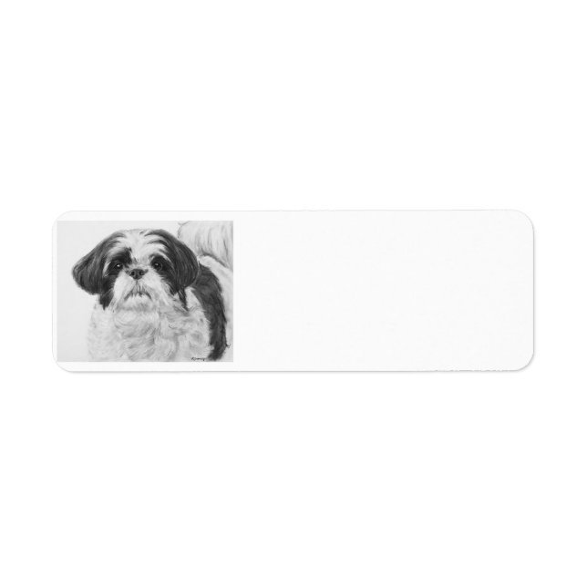 Etiqueta Black and White Shih Tzu Art (Frente)