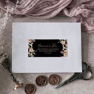 Etiqueta Black Formal Royal Floral Wedding Endereço RSVP