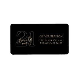 Etiqueta Black Gold 21st Birthday Party Address Label