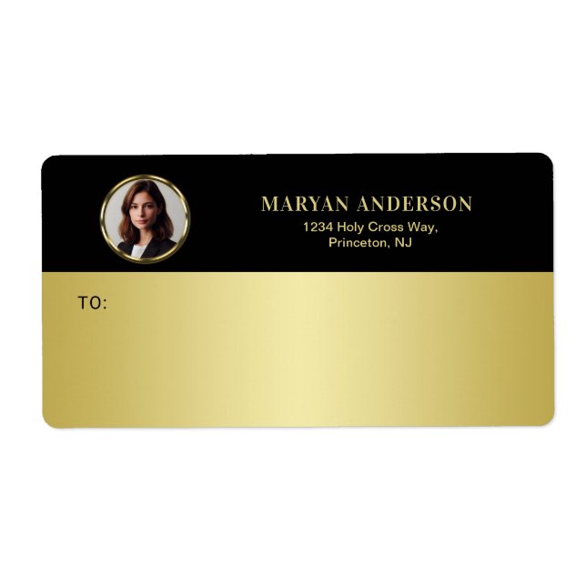 Etiqueta Black & gold design, Logo or Photo in gold circle, (Frente)