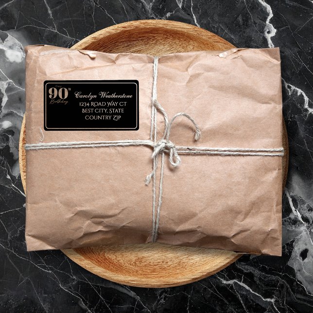 Etiqueta Black & Gold Glittery Number 90th Birthday Address (Criador carregado)