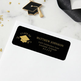 Etiqueta Black Gold Graduation Return Address