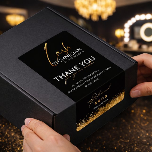 Etiqueta Black & Gold Lash Tech Seal Label | Luxury Beauty  (Criador carregado)