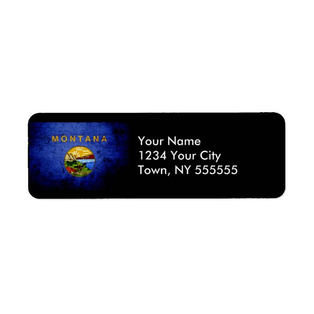 Etiqueta Black Grunge Montana State Flag (Frente)