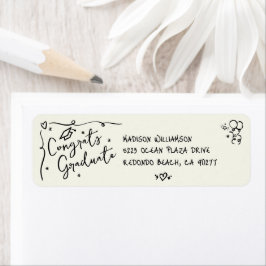Etiqueta Black Hand Drawn Doodle Graduation Cream Address