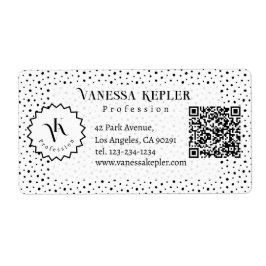 Etiqueta Black ink Polka dot Monogram Minimalist Modern.