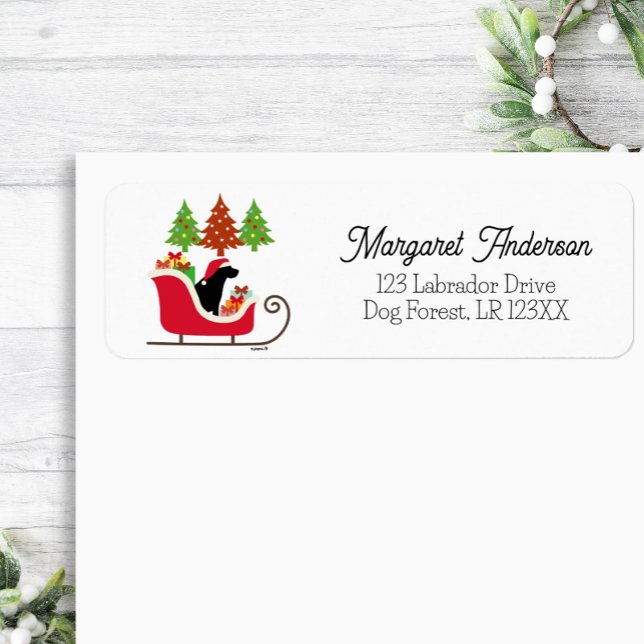 Etiqueta Black Labrador Silhouette Christmas Sleigh (Black Labrador Silhouette Christmas Sleigh design Return Address Label for Labrador Owners.)
