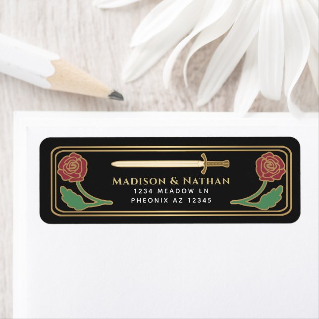 Etiqueta Black Medieval Fantasy Gold Sword Wedding Label (Insitu)