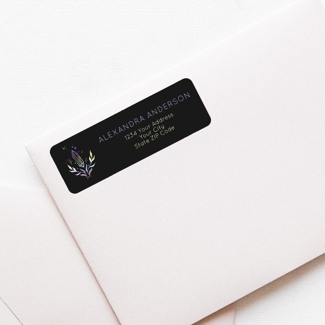 Etiqueta Black Mystical Spiritual Crystals Endereço de Reto (Black Mystical Spiritual Crystals Return Address Label)