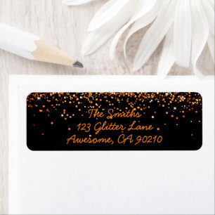 Etiqueta Black Orange Glitter Modern Wedn Return Address