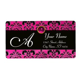 ETIQUETA BLACK PINK FUCHSIA  DAMASK ,AMETHYST MONOGRAM
