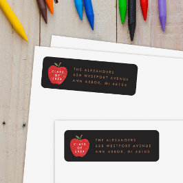 Etiqueta Black Red Apple Preschool Graduation Address Label