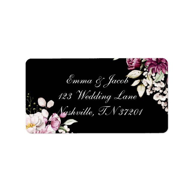 Etiqueta Black Romantic Bloom Floral Peony (Frente)