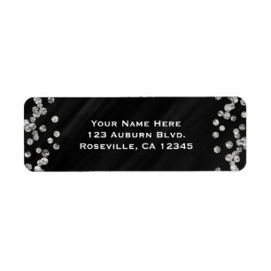 Etiqueta Black & Silver Diamond Bling Glam Sparkle Festa