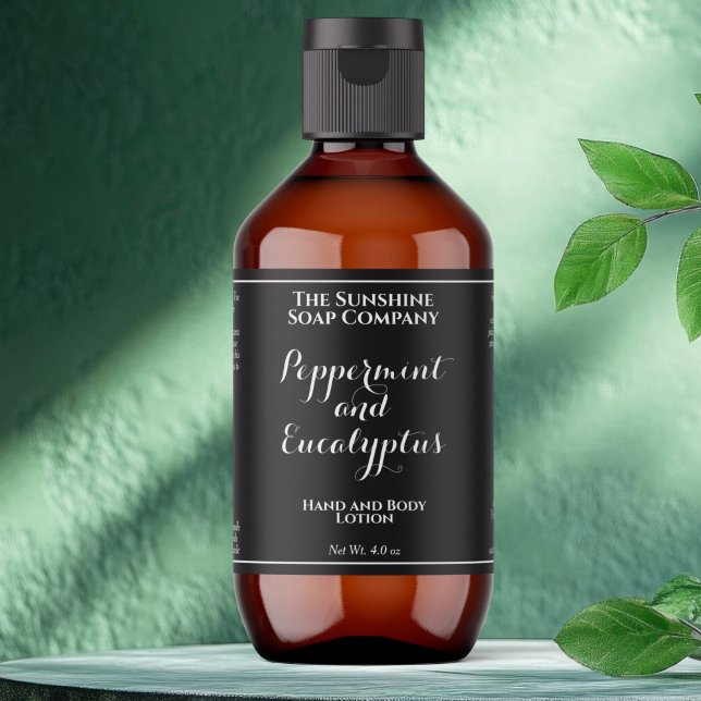 Etiqueta Black w white curly text cosmetics bottle label  (Criador carregado)