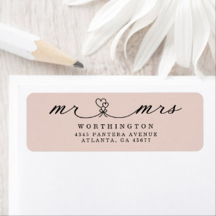 Etiqueta Black White Hearts Script Mr & Mrs Wedding Label