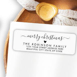 Etiqueta Black White Script Heart Christmas Return Endereço