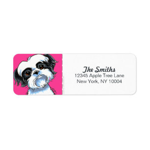 Etiqueta Black White Shih Tzu Hot Pink Block