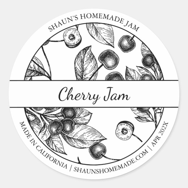 Etiqueta Black & White Sketch Cherry Jam (Frente)