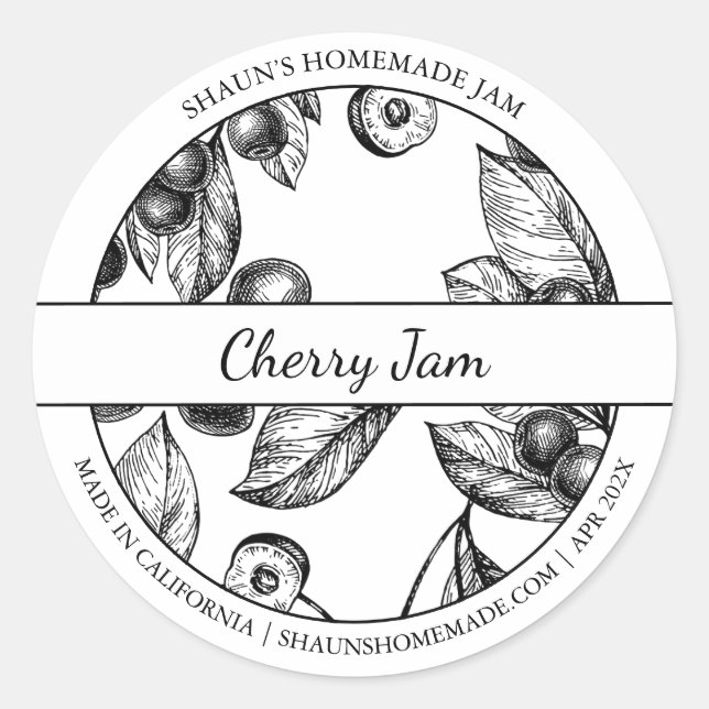 Etiqueta Black & White Sketch Cherry Jam (Frente)