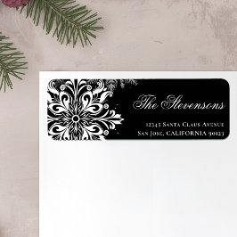 Etiqueta Black White Snowflakes Endereço de devolução de fe
